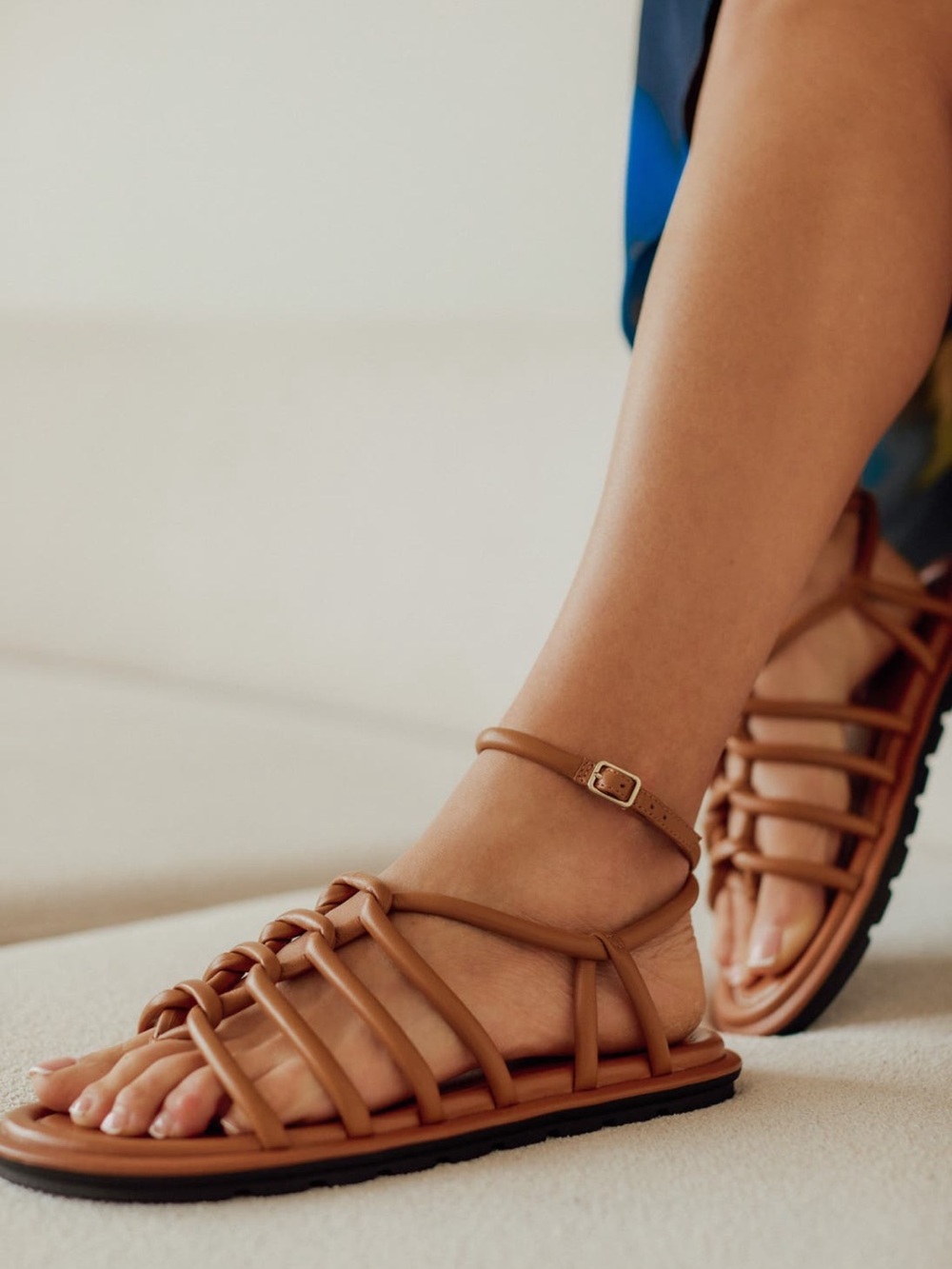 Nordstrom Tan Strappy Ankle-Buckle Sandals